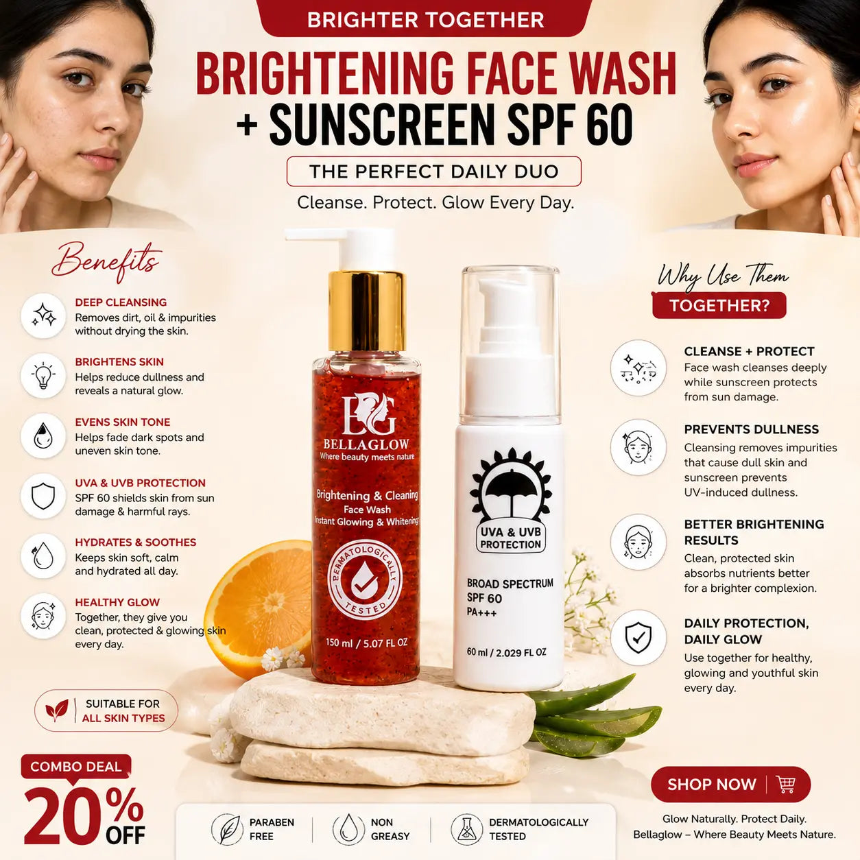 Brightening Face Wash + Sunscreen Combo
